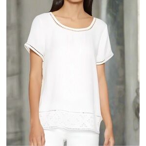 Joie White Short Sleeve Crew Neck Kadence Eyelet Cutwork Trim - S